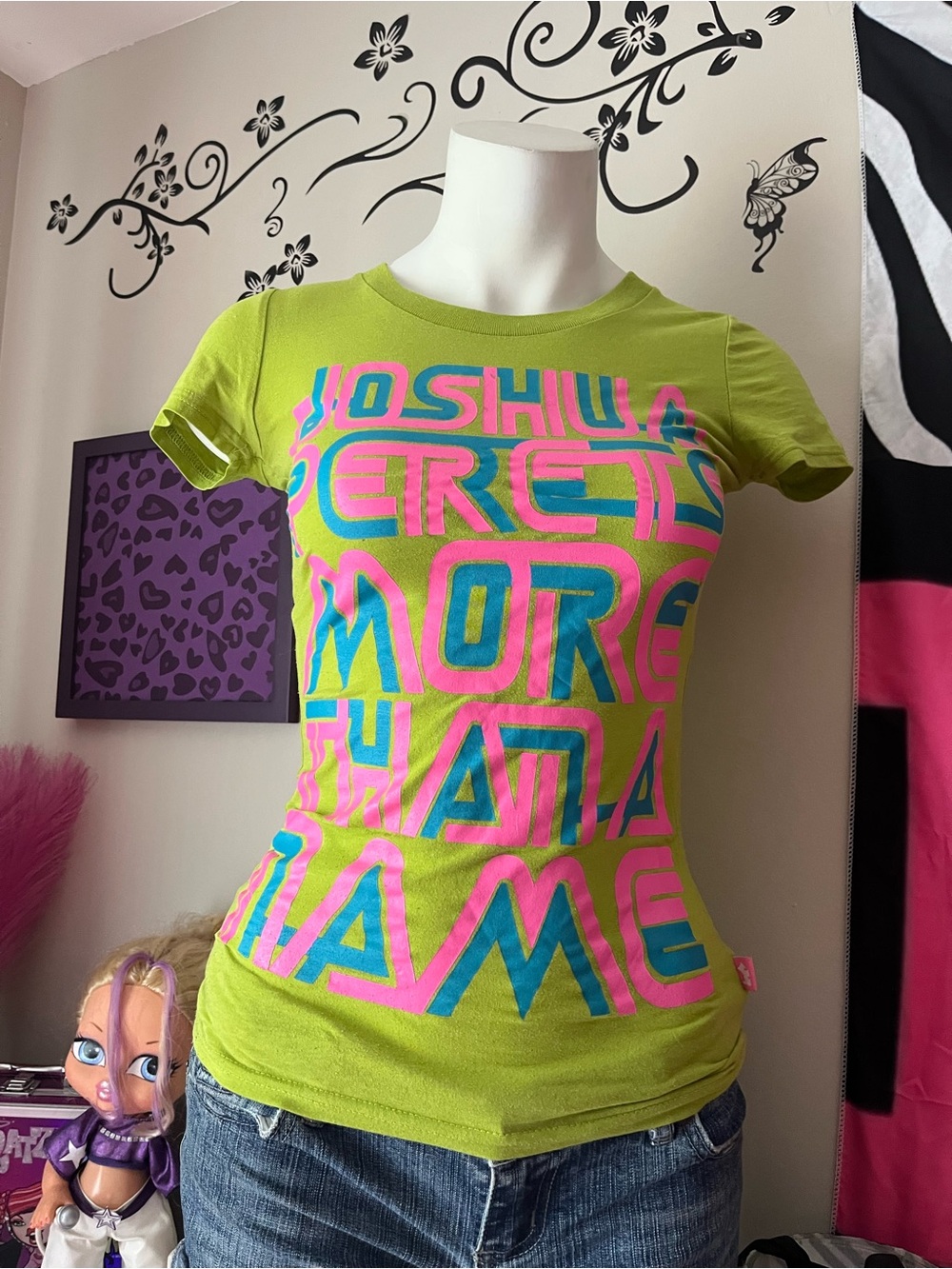 Joshua Perets Lime Short Sleeve Tee with Pink & Teal Graphic